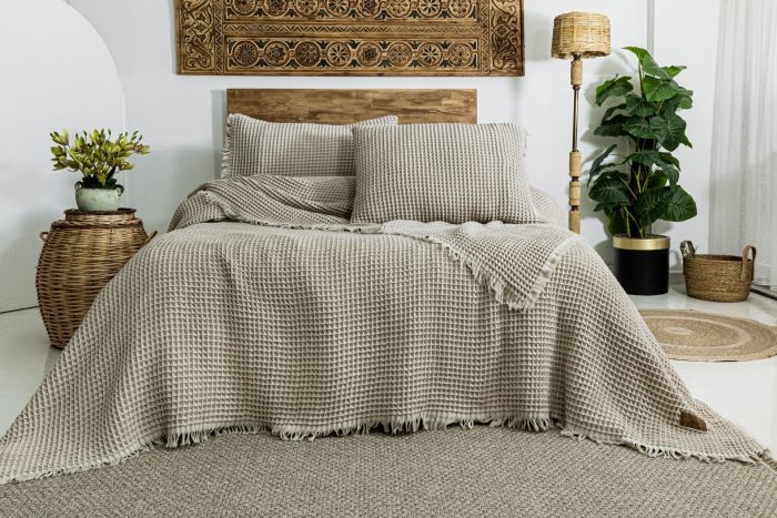 Вафельне покривало Saheser Norah Beige 240x260см +2 наволочки 50x70см