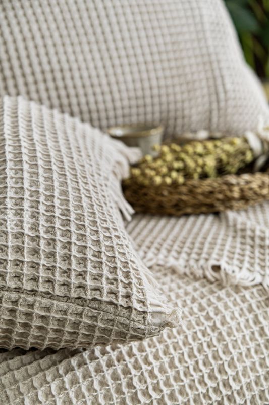 Вафельне покривало Saheser Norah Beige 240x260см +2 наволочки 50x70см