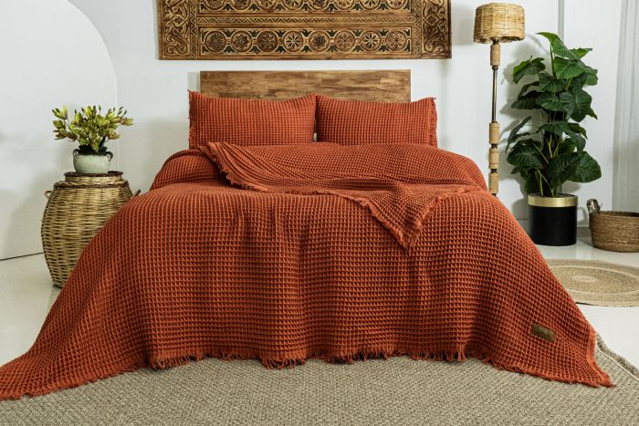 Вафельне покривало Saheser Norah Copper 240x260см +2 наволочки 50x70см