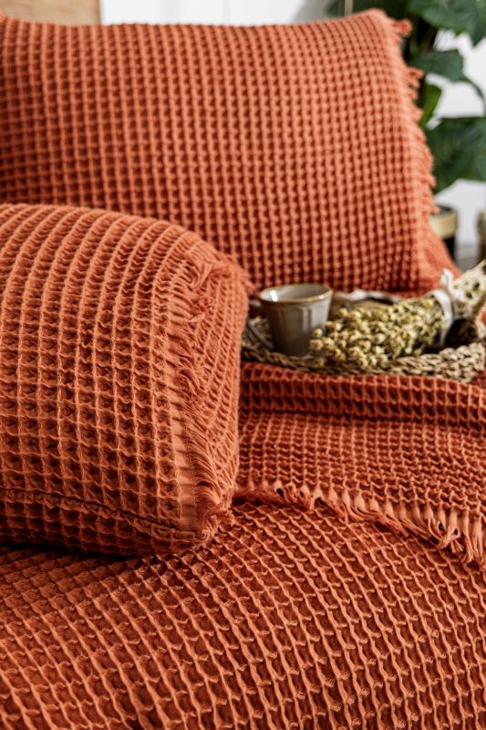 Вафельне покривало Saheser Norah Copper 240x260см +2 наволочки 50x70см