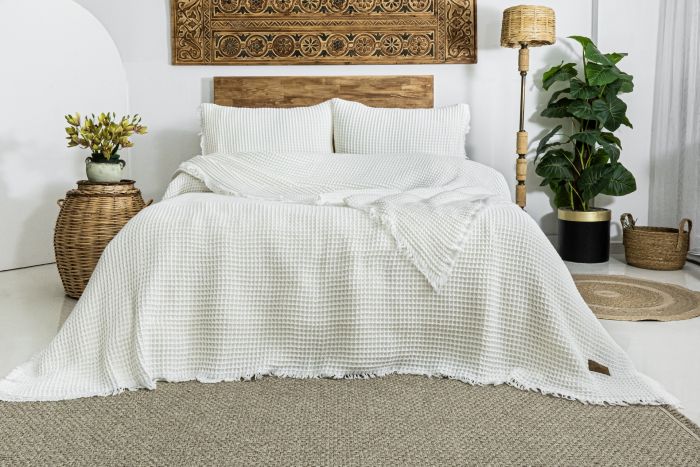 Вафельне покривало Saheser Norah Cream 240x260см +2 наволочки 50x70см