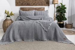 Вафельне покривало Saheser Norah Grey 240x260см +2 наволочки 50x70см