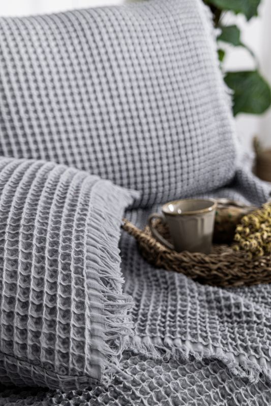 Вафельне покривало Saheser Norah Grey 240x260см +2 наволочки 50x70см