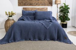 Вафельне покривало Saheser Norah Indigo 240x260см +2 наволочки 50x70см