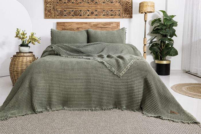 Вафельне покривало Saheser Norah Khaki 240x260см +2 наволочки 50x70см