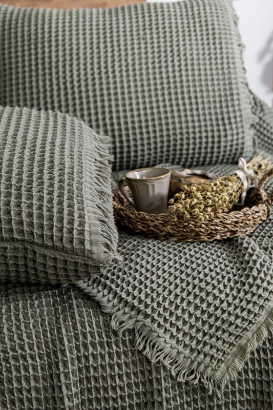 Вафельне покривало Saheser Norah Khaki 240x260см +2 наволочки 50x70см