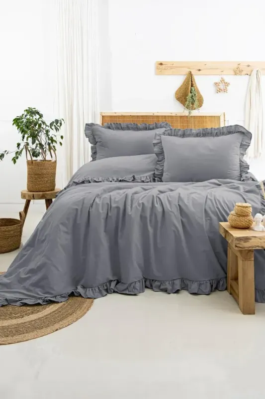 Двоспальний Євро комплект Saheser Saloni Antracit Варена Бавовна