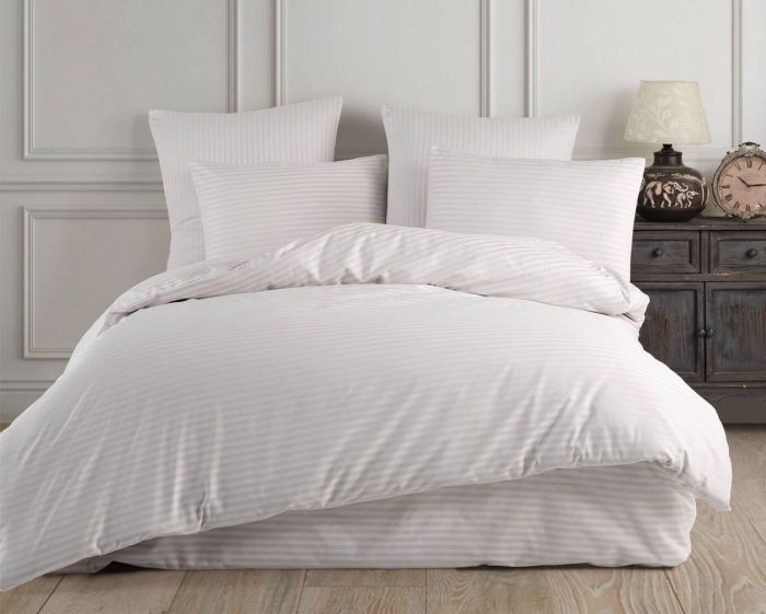 Двоспальний Євро комплект Charlotte Stone Сатин-Stripe / простирадло на резинці 180x200см