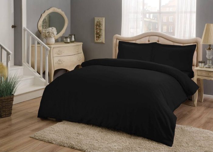 Двоспальний King Size комплект TAC Basic Black Сатин