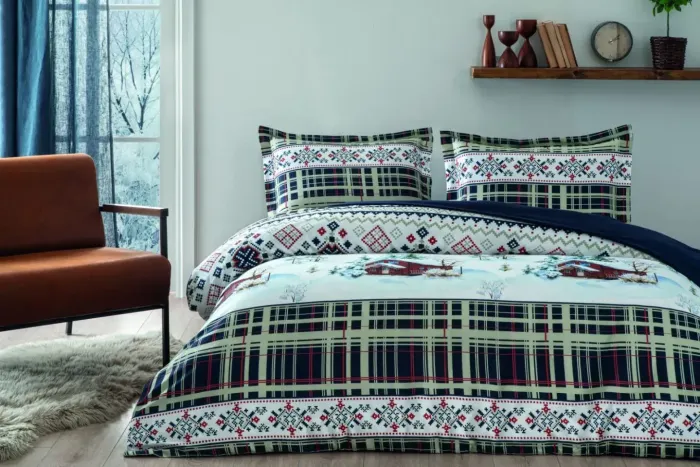 Двоспальний Євро комплект TAC Loria Lacivert Сатин