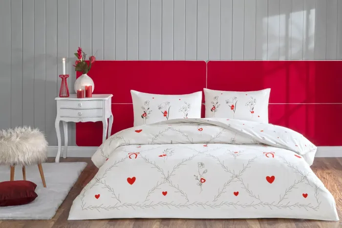 Двоспальний Євро комплект TAC Amoura Red Glow Ранфорс+світиться у темноті