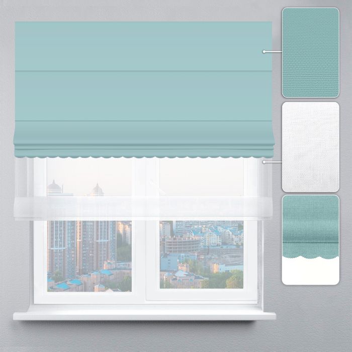 Римська штора День-Ніч Тюль/Велюр із ланцюжковим карнизом з ажуром бірюзовий