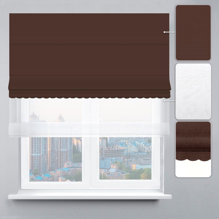 Римська штора День-Ніч Тюль/Велюр із ланцюжковим карнизом з ажуром шоколадний