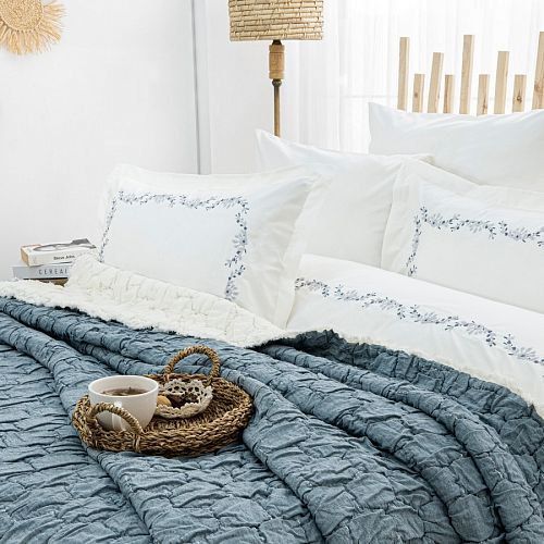 Євро комплект з мусліновим покривалом Zebra Casa Paloma Indigo