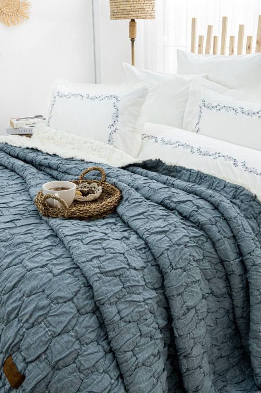 Євро комплект з мусліновим покривалом Zebra Casa Paloma Indigo