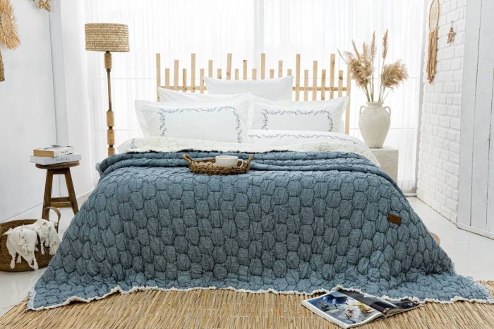 Євро комплект з мусліновим покривалом Zebra Casa Paloma Indigo